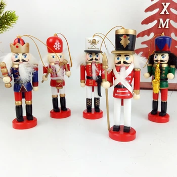 

5pcs 12cm Wooden Nutcracker Puppet Drawing Walnuts Soldier Pendant Decoration Christmas Tree Hanging Ornament