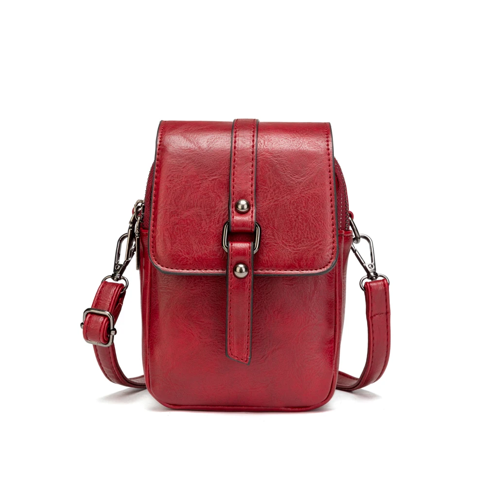 Многофункциональная маленькая сумка через плечо из мягкой кожи, маленькая винтажная сумка через плечо, кошелек с 2 слотами для мобильного телефона - Цвет: Красный