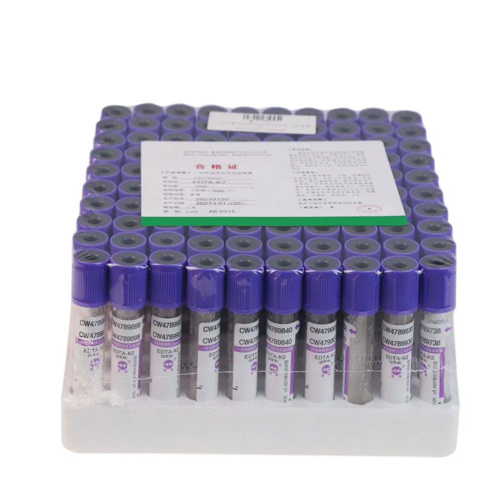 100 Pezzi 2Ml Tubi Per La Raccolta Del Sangue Sotto Vuoto Tubi Edta 12X75Mm