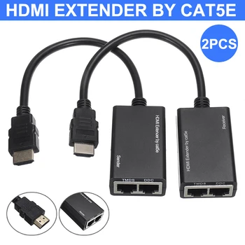

2pcs HDMI Over RJ45 CAT5e CAT6 Cable Ethernet Extender Repeater Supports 1080p Resolution 3D Up To 30M
