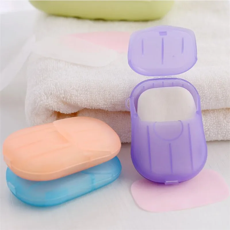 20PCS 여행 액세서리 일회용 비누 종이 세척 손 목욕 깨끗한 향기로운 슬라이스 시트 미니 종이 비누 포장 주최자