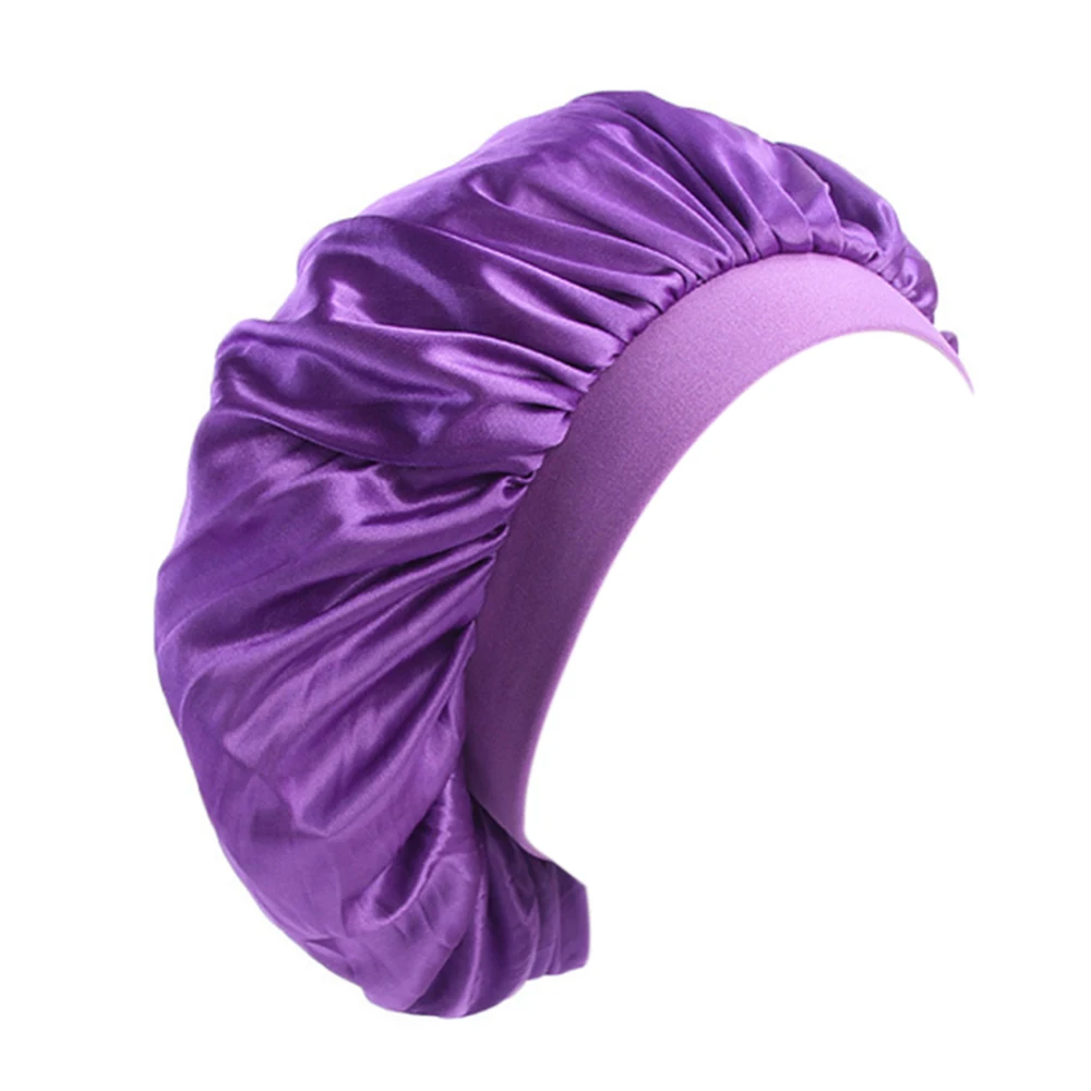 Purple Новая Женская атласная шелковая шляпа, ночная шапка для сна, головной убор с эластичной лентой, женская шапка для сна - Цвет: Purple