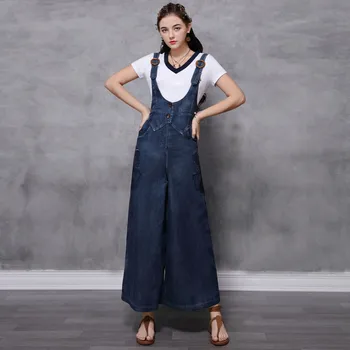 

Women Denim Embroidery Jumpsuit 2020 Vintage Summer Bodysuit Single Breasted Spaghetti Strap Jumpsuits Overalls Femme
