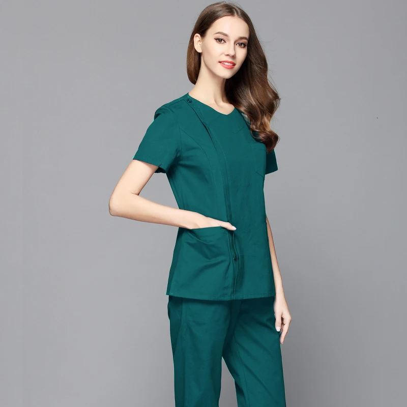 

New Style Women Fashion Scrub Top Doctor Nurse Uniform Side Opening Front Shirt with Concealed Zipper Surgery Scrub (just A Top)