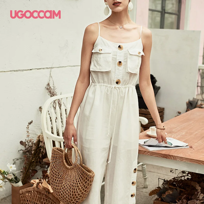 

UGOCCAM Sling Sleeveless Jumpsuit Women macacao feminino 2019 Loose Long Pants Set Trousers Summer Off-Shoulder Rompers Casual