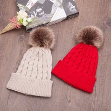 Популярная осенне-зимняя женская шапка из искусственного меха с помпоном, женская теплая шапка, вязаная шапочка для девочки, шапки с помпонами, Женская шляпка, Femme