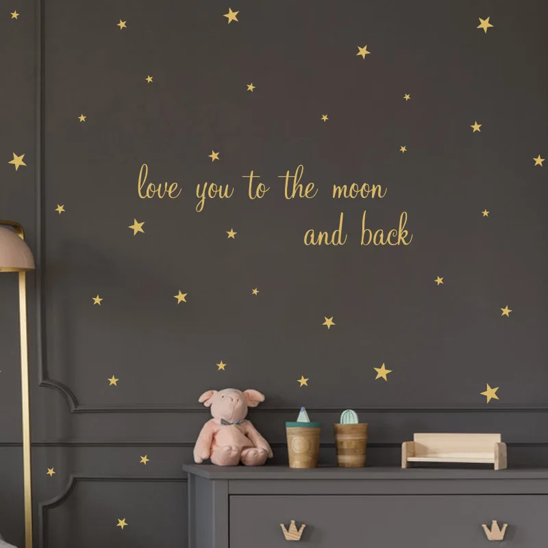 Золотые звезды романтичные наклейки на стену английские пословицы Love You To The Moon and