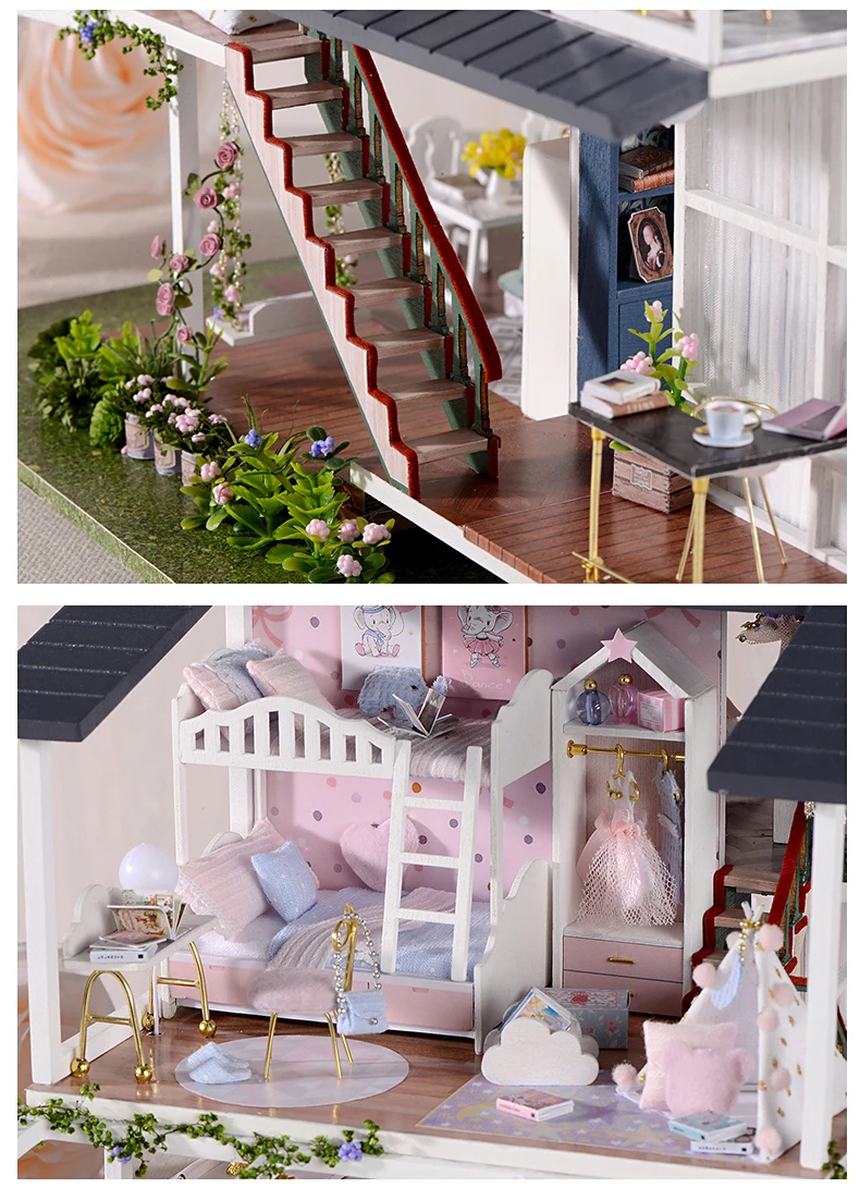 DIY Miniature 3D Toy Doll House Furniture Model Kit Wooden Dollhouse For Children Birthday Christmas Gift Casa Monet Gardens