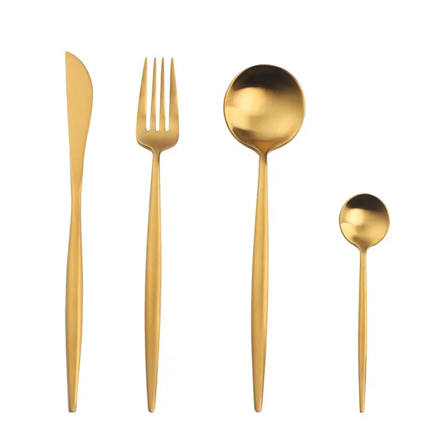 1set4pcs Горячие Черные столовые приборы набор мат золото посуда нержавеющая сталь нож столовая вилка набор Западная еда ужин сервис набор Прямая поставка - Цвет: 1set4pcs