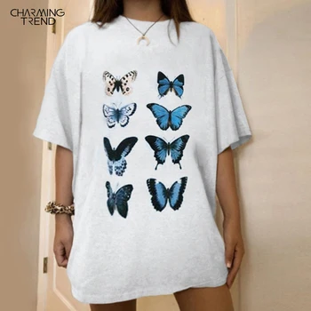 

2020 Fashions Summer T Shirt Women Butterfly Print Graphic Tees Shirt Femme Ins Oversize Streetwear Women's Tshirt