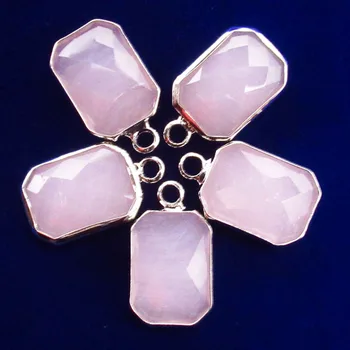 

5Pcs Wrapped Faceted Pink Jades Oblong Pendant Bead