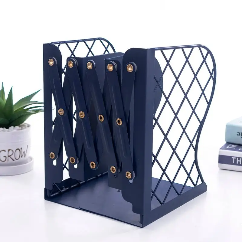 Mesh Grid Metal Retractable Bookends Support Stand Holder Shelf Rack Organizer