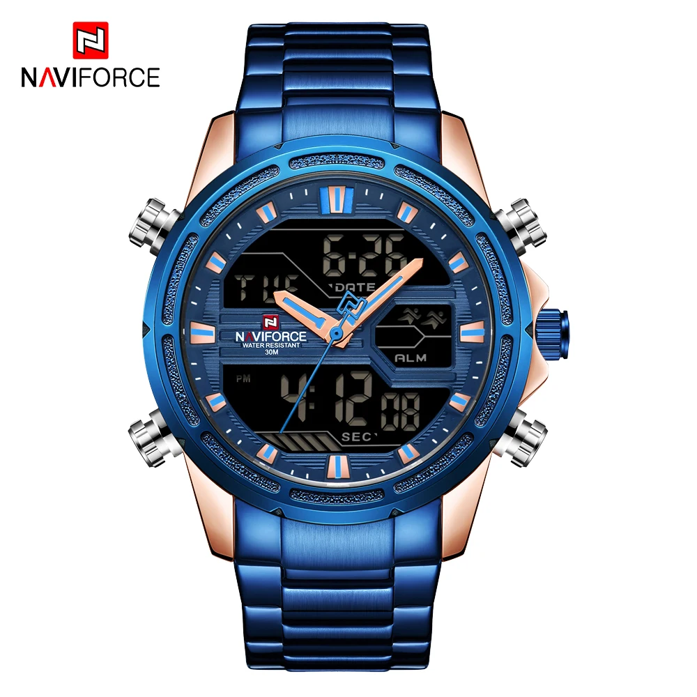 NAVIFORCE Мужские кварцевые цифровые часы светодиодный мужские синие полностью