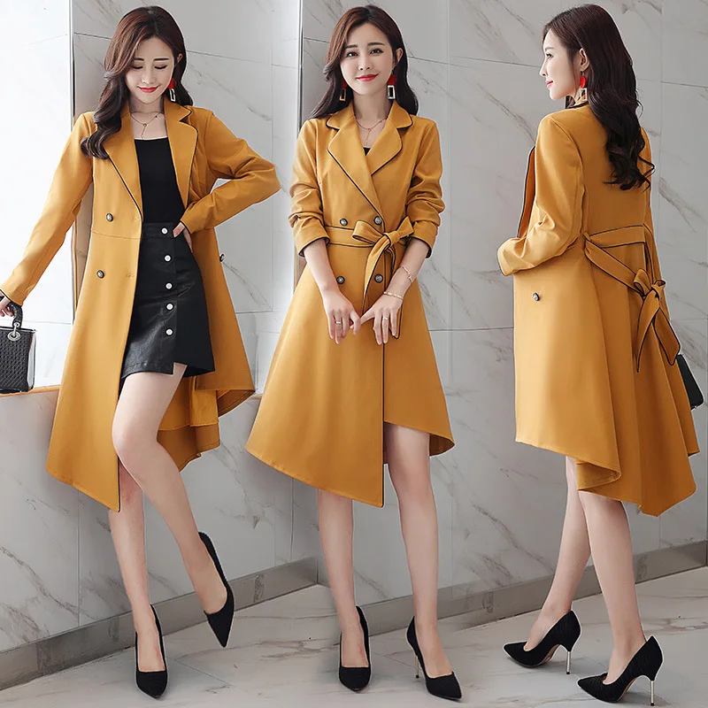 

Irregular Hem Trend Joint Elegant Fashion Solid Color Double Breasted 2018 Autumn