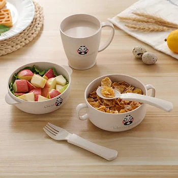 

GURET Wheat Straw Lunch Box Cartoon Cute Kid Bento Box Baby Tableware Set Anti-fall Binaural Bowl Household Food Supplement Bowl