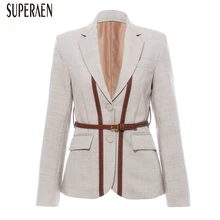 SuperAen, Европа, кожа, строчка, осень, новинка, женский костюм, куртки,, пояса, женские куртки, длинный рукав, повседневная женская одежда