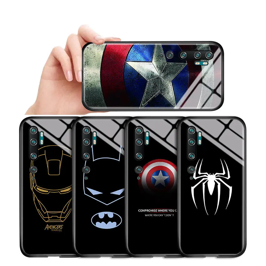 Силиконовый мягкий чехол для Xiaomi Mi Note10 Pro CC9 Note3 Marvel Ironman Captain из закаленного стекла
