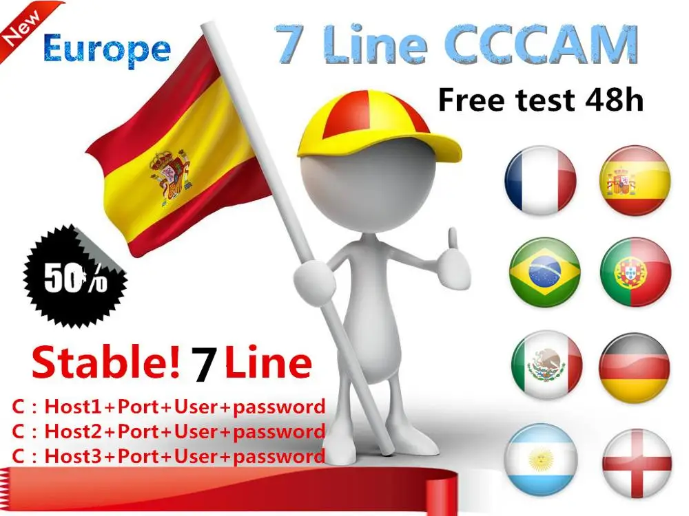 

Cccam server Spain Sweden Portugal Italy France Germany cccam clines Satellite Receiver receptor DVB-S2 Europe 7lines cccam