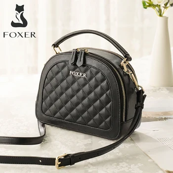 

FOXER Cowhide Women's Small Totes Large Capacity Casual Shoulder Messenger Bag for Female Fashion Plaid Mini Cross-body Handbag
