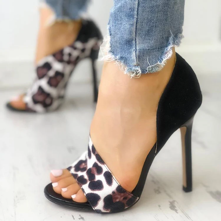 Новые женские летние леопардовые сандалии модные однотонные повседневные туфли-лодочки с открытым носком на очень высоком каблуке