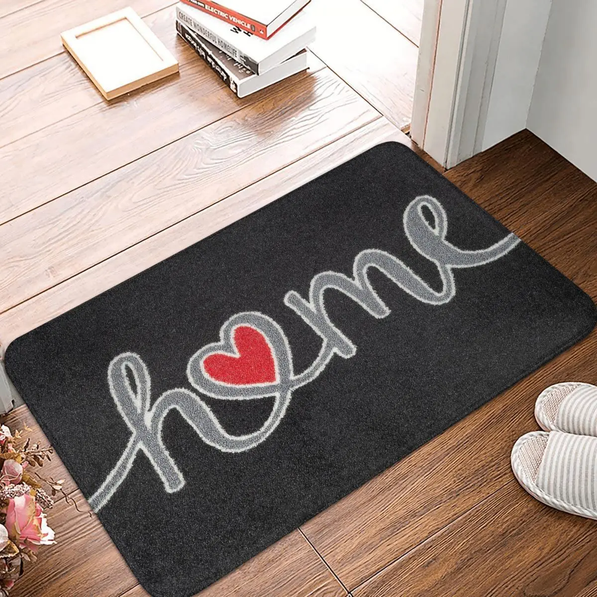 Home Letter Heart On Wooden Doormat Bedroom Printed Polyeste Entrance