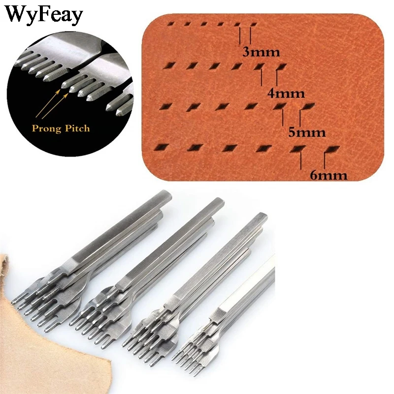 4 Teile/satz Hand Leder Handwerk Werkzeuge Locher Schnürung Stitching Hand-genäht Gürtel Weiß Stahl Verweilen Hiratsuka Prong Punch kits – Detail 10
