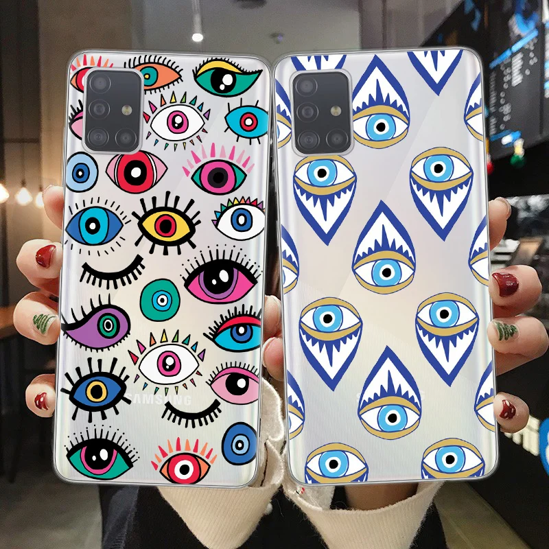 FLYRUI For Fundas Samsung A51 A71 A21S A10 A20 A30 A40 A50 A70 A7 A6 A8 Plus 2018 Phone Case Lucky Eye Blue Evil Cover Coque | Мобильные