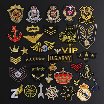 

High Quality Ship's Anchor Morale Patches Iron On Golden Letter Appliques Sewing Military U.S.ARMY Eagle Bee Badge Clothes Decor