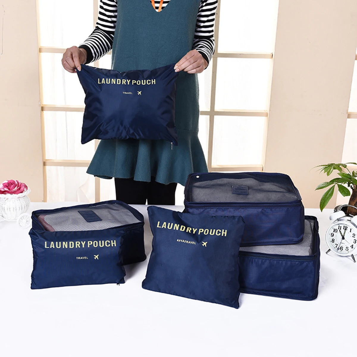 Navy Blue Набор из 6 предметов, органайзер для путешествий, сумка для хранения, набор, органайзер для одежды, сумки, сумка, чемодан, домашние сумки для шкафа для хранения - Цвет: Navy Blue