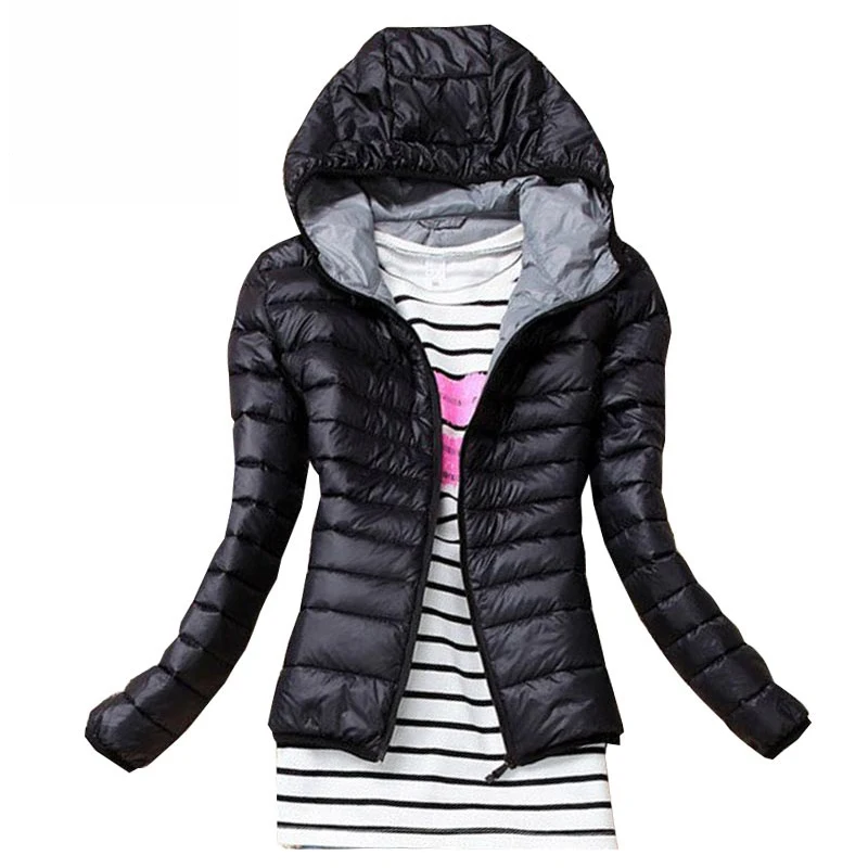 

YiYePianZhou Autumn Winter Women Basic Jacket Coat Female Slim Hooded Brand Cotton Coats Casual Black Jackets