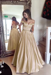 Elegant Off-the-shoulder Evening Eress Beaded Satin Long Evening Dress With Pockets Formal Evening Dress платье فساتين السهرة