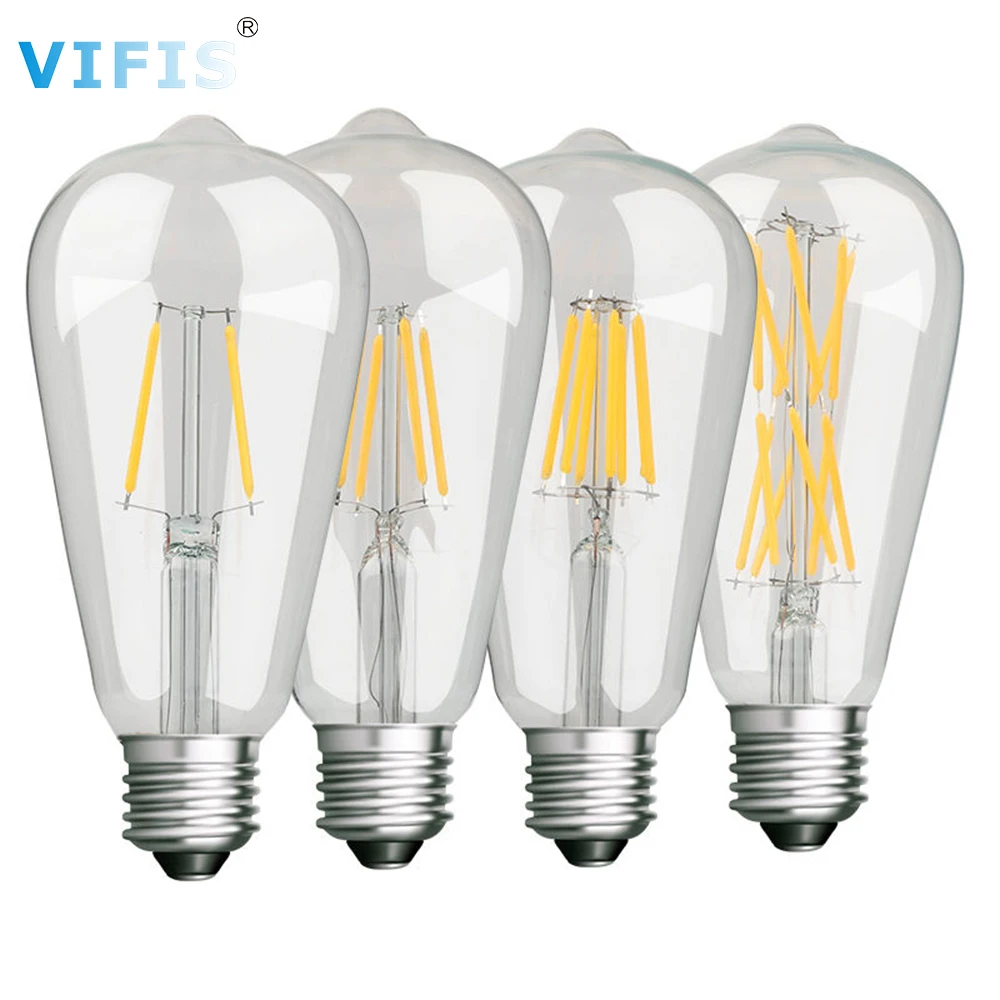 

Transparent E27 Vintage LED Edison Light Bulb 220V ST64 2w 4w 6w 8w 10w 12w Antique Retro Vintage Lamps Lighting