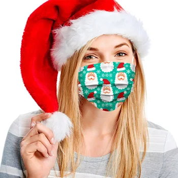 

50PCS Mask Disposable Face Mask Christmas Elk Printed Snowman Breathable Filters Dustproof Mouth Masks Children Adult Cubrebocas