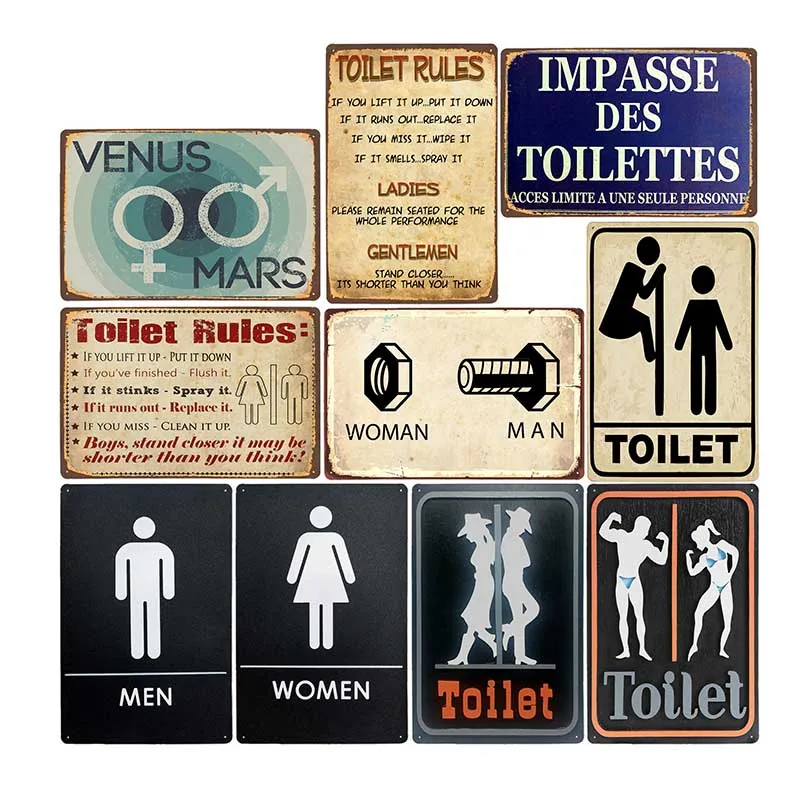 Gentlemen to Right Vintage Western Metal Toilet Bathroom Tin Sign VMA-G-1198 