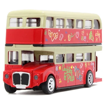 

1:28 Double Decker Bus Acousto-Optic Alloy Car with Pull Back Model for Children Birthday Gifts Toy