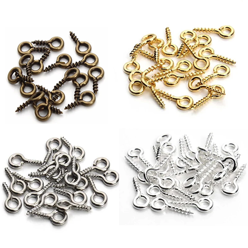 Mini alfileres con ojetes de Metal, 100 Uds., ganchos para los ojos, ojales, cierres de tornillo, accesorios de joyería para DIY