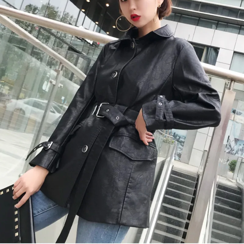 

[EWQ]2019 Autumn Winter New Pattern Fashiontrend Locomotive Jacket Loose Ladies Large Size Full Sleeve Black Leather Coats QK604