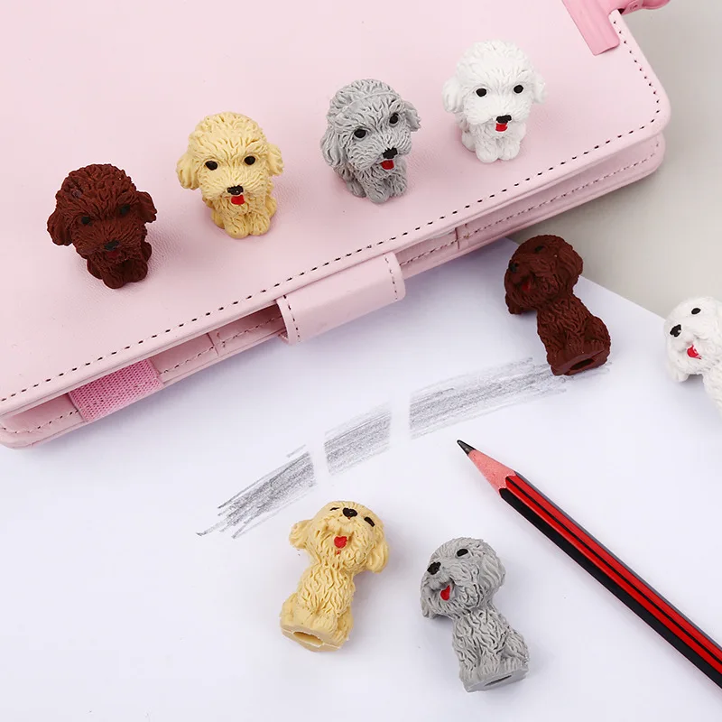Pencil Eraser 30/20/10Pcs Creative Puppy Eraser Pencil Protective Cap Independent Packaging 3D Student Prize Rubber Stationery