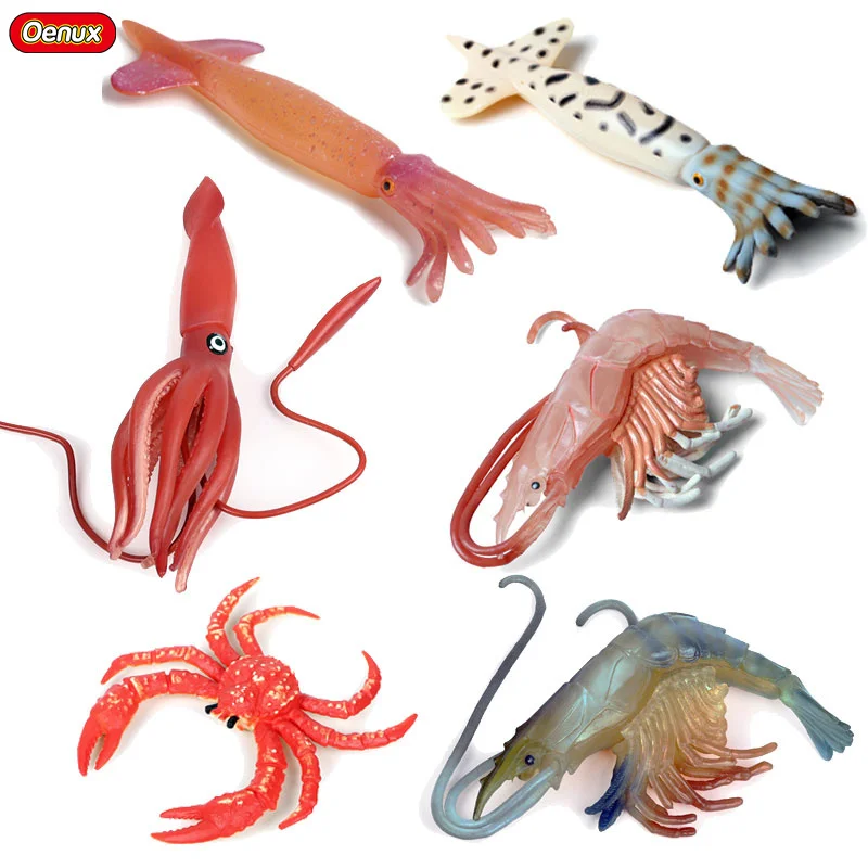 

Oenux Original Sea Life Animals Model King Crab Squid Shrimp Marine Ocean Animal Action Figures Miniature Toy Kids Gift