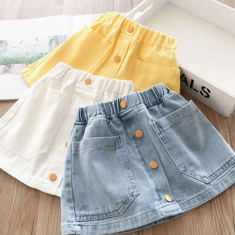 Ковбойская юбка с 4 пуговицами на талии для девочек, детская короткая юбка, детская одежда,, весна