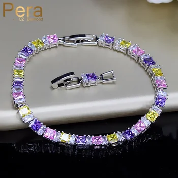 

Pera Fashion 925 Sterling Silver Jewelry Multi Yellow Pink Purple Topaz Cubic Zirconia Stone Tennis Bracelets for Women B022