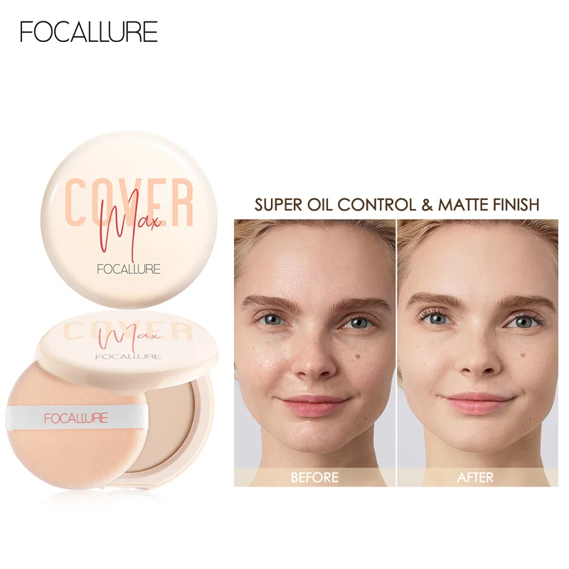 

FOCALLURE Face Powder Long-lasting Perfect Cover Oil Control Matte Two Way Cake Vitamin C Lightweight Facial Makeup