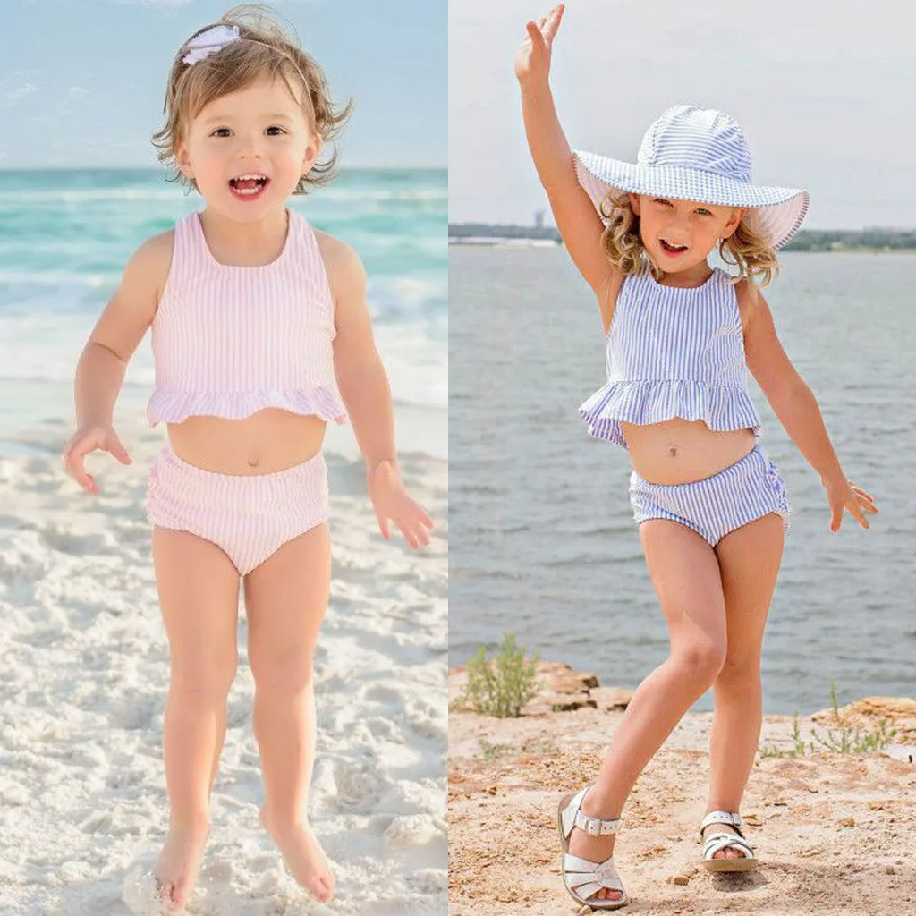 Лидер продаж года; Модный Купальник для девочки; купальный костюм в полоску; комплект бикини из 2 предметов; купальный костюм для детей и мам; Прямая