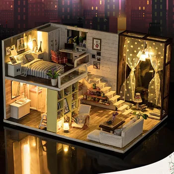 

DIY Wooden Dollhouse Toy Model Furniture Kid Children Doll House Miniature 3D Toys Children Portable Interactive Present