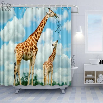 

NYAA Funny Cartoon Giraffe Thickened Polyester Waterproof Africa Shower Curtains Watercolor Animal Shower Curtain For Kids