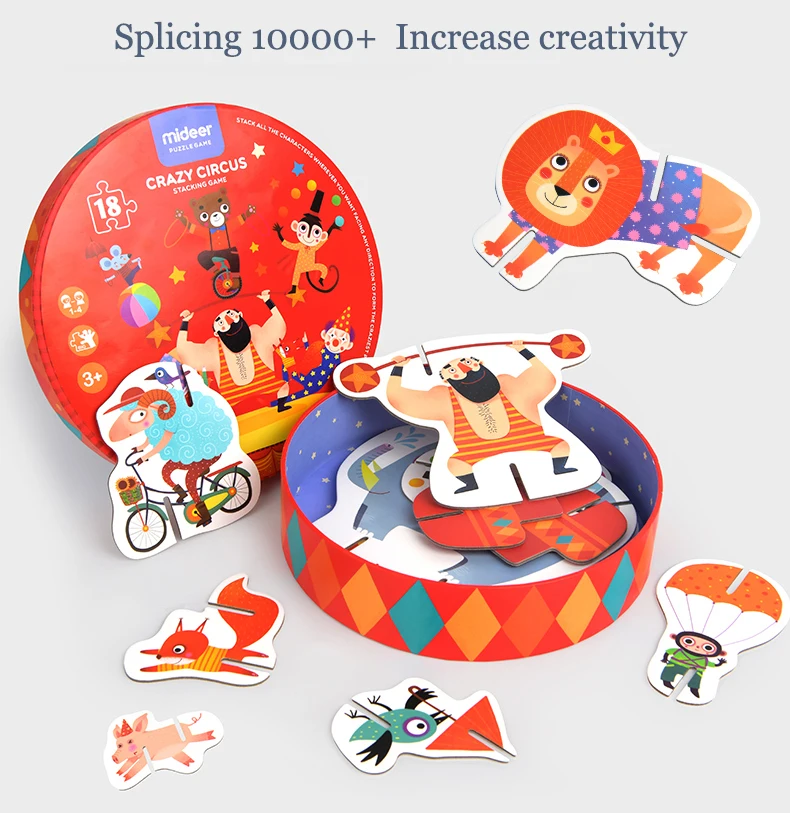MiDeer детские игрушки-головоломки 3D Сращивание баланс цирк 3Y+ животные построение 18 шт. бумага для обучения Большие Настольные игры для детей