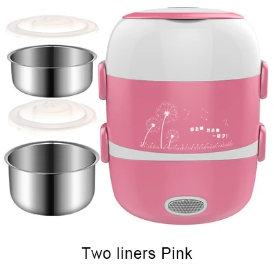 Pink two layers DMWD портативный Электрический нагревательный Ланч-бокс Мини рисоварка из нержавеющей стали 3 слоя пищевой Пароварка для пикника контейнер для еды грелка ЕС - Цвет: Pink two layers