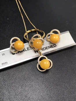 

Natural amber sets pendant necklace earing with18k Gold ring and earring sterling silver set blue jade set sterling silver sets