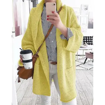 

Women Long Sleeve Loose Knitting Cardigan Sweater Pockets Women Knitted Female Cardigan Pull Femme