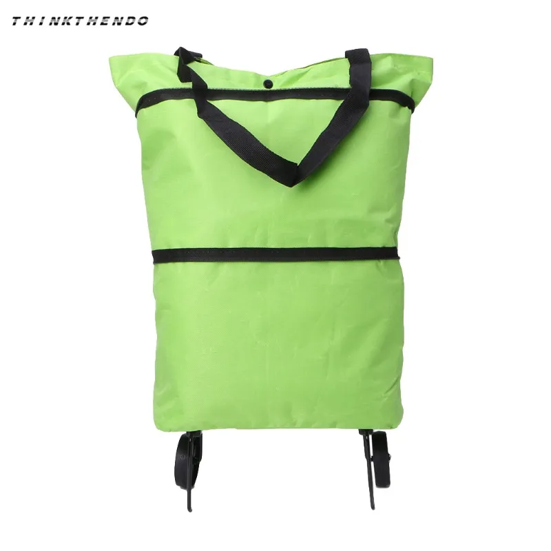 Складной складываемые Сумка-тележка для покупок тележка сумка для продуктов Сумка-тоут, колесики M2EB - Цвет: green